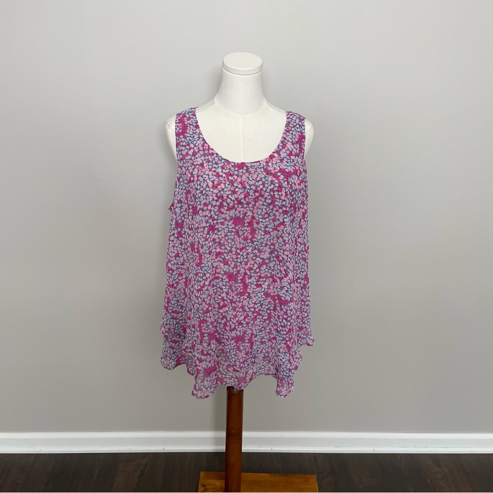 Lane Bryant Top Tank Cami Camisole Swing Floral Layered Lightweight Pink Blue